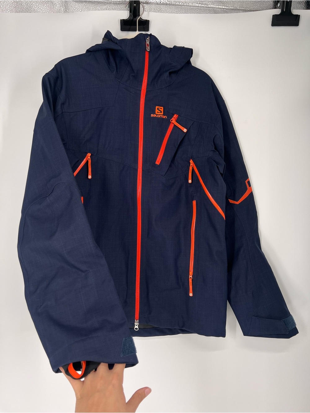 Salomon Recco Navy Orange Winter Outdoor Hooded Snowboarding Ski Shell Men's S - Picture 2 of 10
